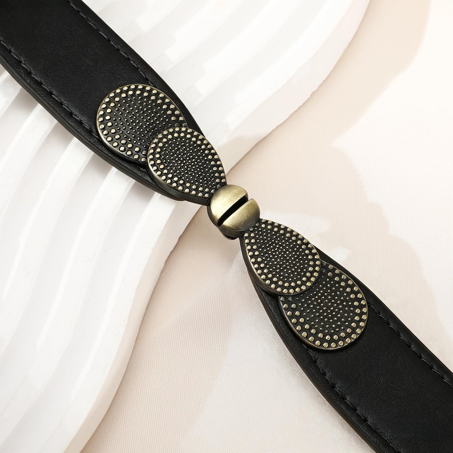 JASGOOD Women Skinny Elastic Stretch Belts for Dresses Retro Ladies Waist Vintage Thin Belts 2 Pack, Brown+ Black