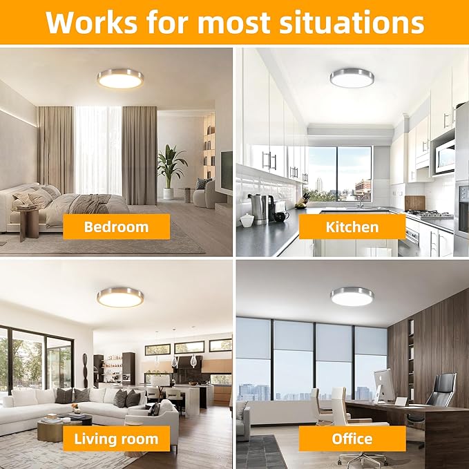Hlite 6pack 12 inch Flush Mount LED Ceiling Light Fixture,24W 2400LM Super Slim Light Fixtures Ceiling Mount 3000K/4000K/5000K 3CCT Selectable,Ceiling Light Fixtures for Kitchen,Bedroom (Nickel)