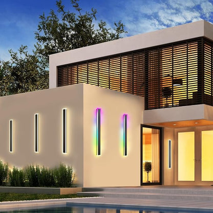 Outdoor RGB Long Wall Lights, 47.2inch 2 Pack RGB/Warm/White Dimmable Modern Led Wall Lighting, Ip65 Waterproof Long Wall Sconce with Remote and APP Control for Outdoor/Indoor