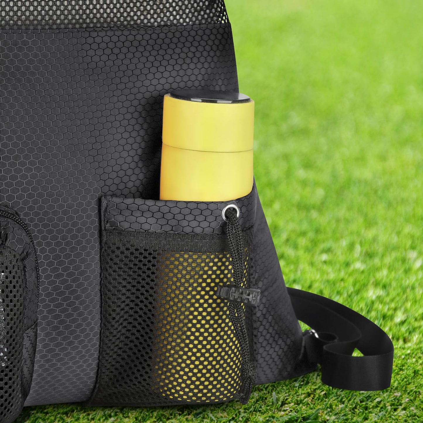 NATURAL STYLE Mesh Drawstring Gym Swim Beach bag, Large Waterproof Pool Sports Backpack for Swimming Gear Workout Yoga Travel (Black)