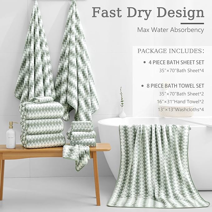4 Piece Bath Towel Set Oversized Bath Sheet 35"x70" Bathroom Towel Extra Large