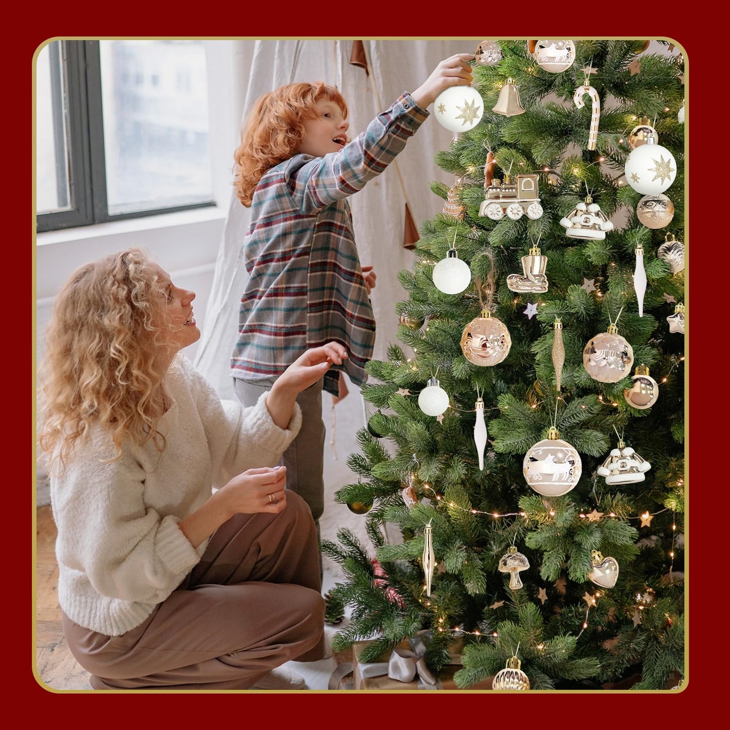 BYOFI Ornaments for Christmas Trees,74 Count Gold Christmas Tree Decorations, Shatterproof Plastic Hanging Bulbs Decorations Set for Xmas Holiday Party