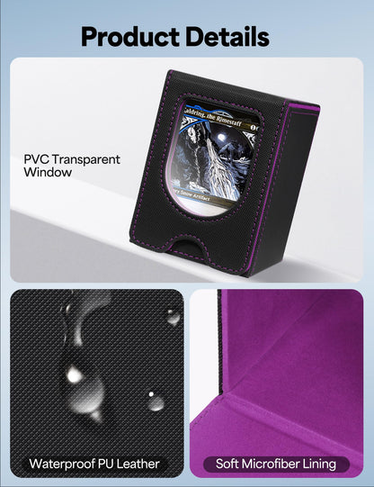 banloga Card Deck Box for MTG Commander, Card Case Holds 100+ Double-Sleeved Cards, Magic Card Box Fits for TCG/PTCG/CCG Card with 2 Dividers (Black&Purple)