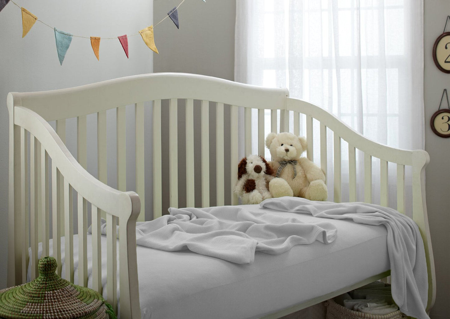 American Baby Company 2 Pack 100% Natural Cotton Fitted Crib Sheets 52" x 28" - Soft, Breathable, Hypoallergenic & Gentle Toddler Bed Sheets, White, Neutral for Boys & Girls