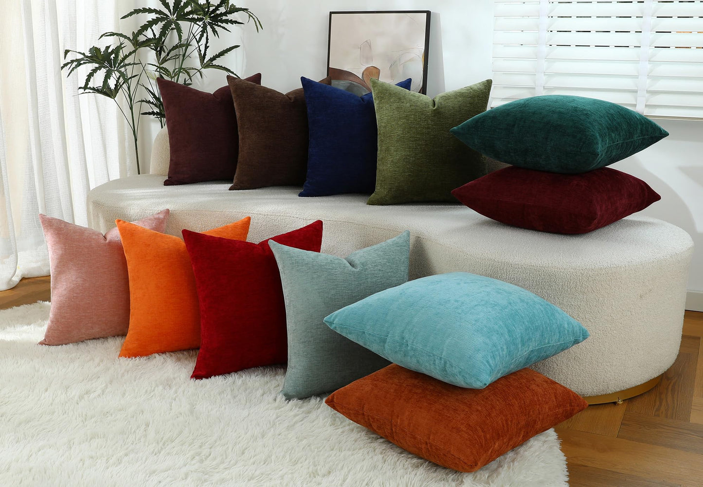 Qanatmz Santa Red Chenille Decorative Couch Throw Pillow Covers, Soft Cushion Cases for Home Livingroom Sofa Décor, Pack of 2, 18 x 18 Inches