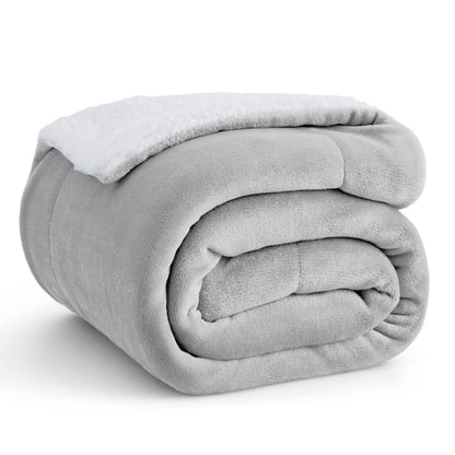 Bedsure GentleSoft Sherpa Fleece Blankets Queen Size for Bed - Thick and Warm, Soft Fuzzy Plush Queen Blanket for Winter, Grey, 90x90 Inches