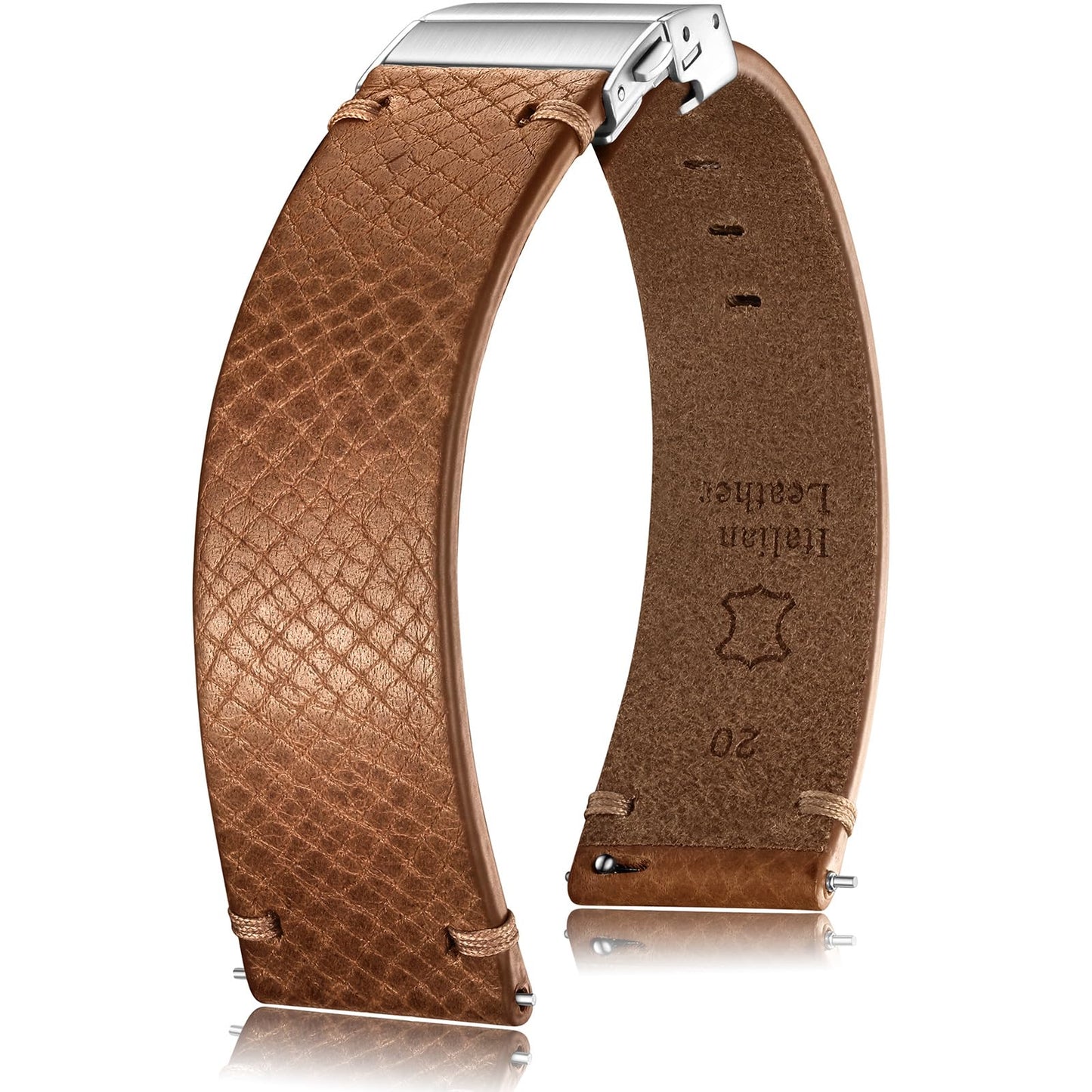Getalia Italian Leather Watch Band | Tuscany Vegetable-Tanned Full Grain Calfskin Palm Grain Strap for Men Women | Quick Release | Folding Clasp | 18mm 19mm 20mm 21mm 22mm Soft (Cognac：Width-20mm)