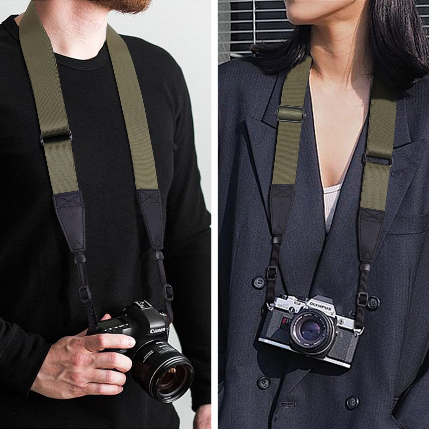 Padwa Lifestyle Adjustable Camera Strap - 1.5" Full Grain Leather Ends Camera Straps for Photographers, Adjustable Neck Shoulder & Crossbody Nylon Strap Quick Release for Cameras and Binoculars