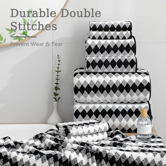 8 Piece Bathroom Towel Set Black White|2 Oversized Large Bath Towels Sheet