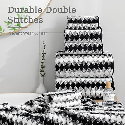 8 Piece Bathroom Towel Set Black White|2 Oversized Large Bath Towels Sheet