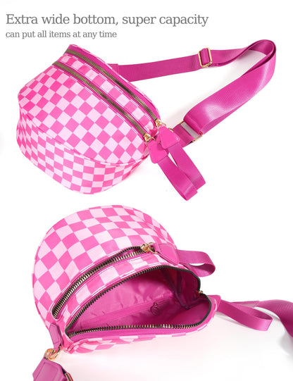 Spacious Checkered Nylon Crossbody Bag Bum Bag Checkered Handbags Wallets for Women