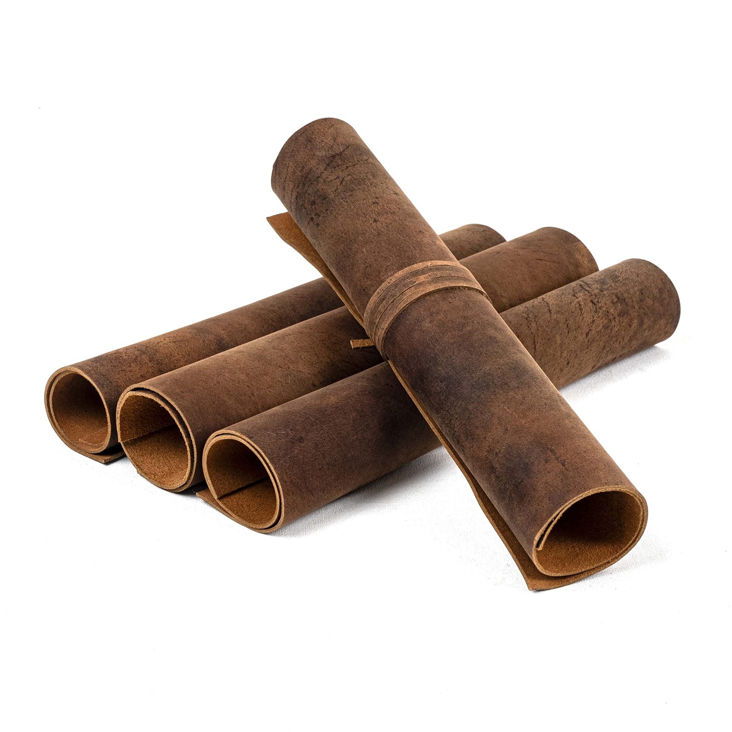 Genuine Leather Roll & Sheets Set of 4 | Soft Leather, Quality Raw, Sheet & Roll 12" x 12" + 36" Cord