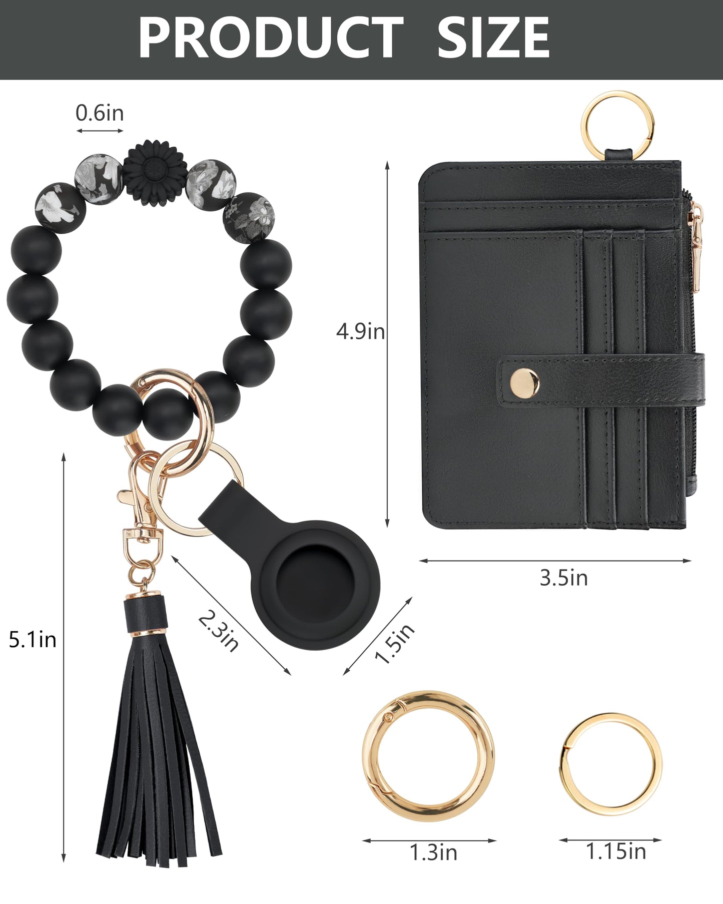Sunpour Wristlet Wallets for Women Cute Keychain Wallet with AirTag Holder RFID Small Credit Card Holder Boho Beaded Wallet Keychain Wristlet（Black）