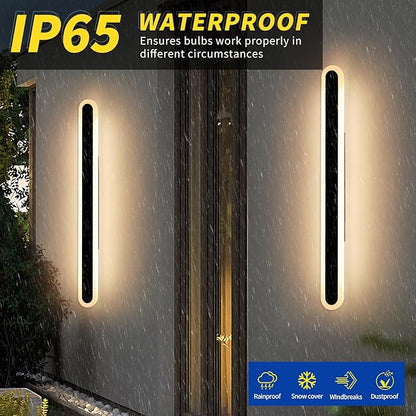 2 Pack 47.2inch Modern Outdoor Wall Sconce, Dimmable Oval Exterior LED Light Fixture 3000K-6000K, IP65 Waterproof, Black Strip Wall Mount Lighting for Balcony, Garden, Patio with Remote Control