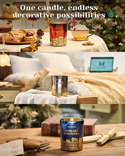 M&SENSE Festival Cheer Wooden Wick 18oz Almond & Apple Scented Clean Natural Soy Wax Candle, 100 Hours Burn Aromatherapy Large Candle for Housewarming Bathroom Bedroom