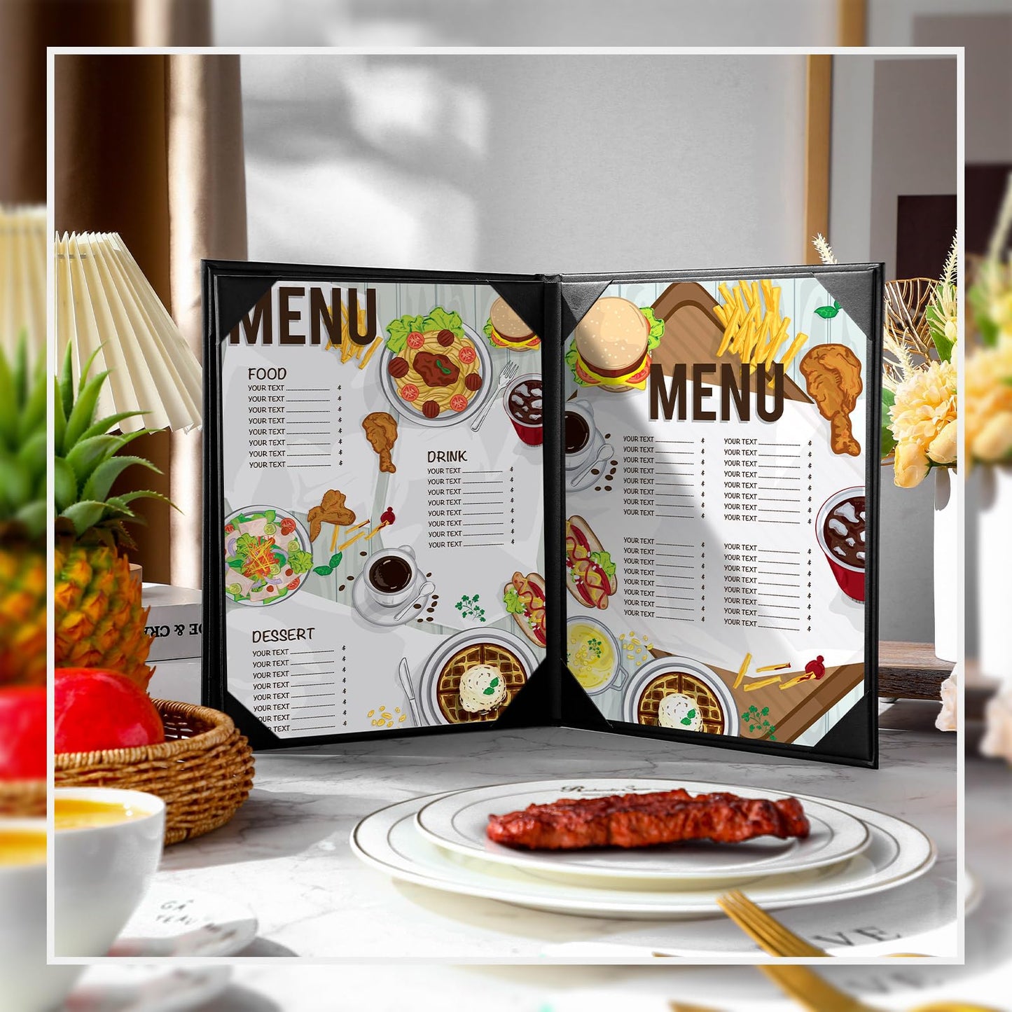Skyygemm 10 Pcs Leather Menu Covers Holders for 8.5 x 11 Inches, Waterproof Four View Leather Dinner Menu Holder Covers for Restaurant, Hotel, Bar