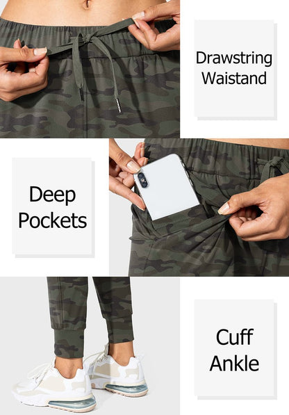 SANTINY Women's Joggers Pants Pockets Drawstring Running Sweatpants for Women Lounge Workout Jogging(Camo Dark Olive Multi__S)