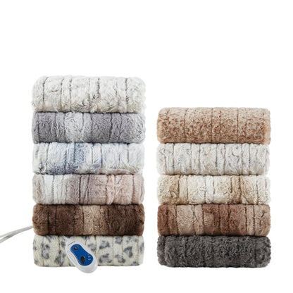 Beautyrest Zuri Reversible Faux Fur to Mink Electric Blanket, Auto Shut Off, Virtually Zero EMF, Multi Heat Setting, UL Certified, Machine Washable, Natural Marble Throw 50x70
