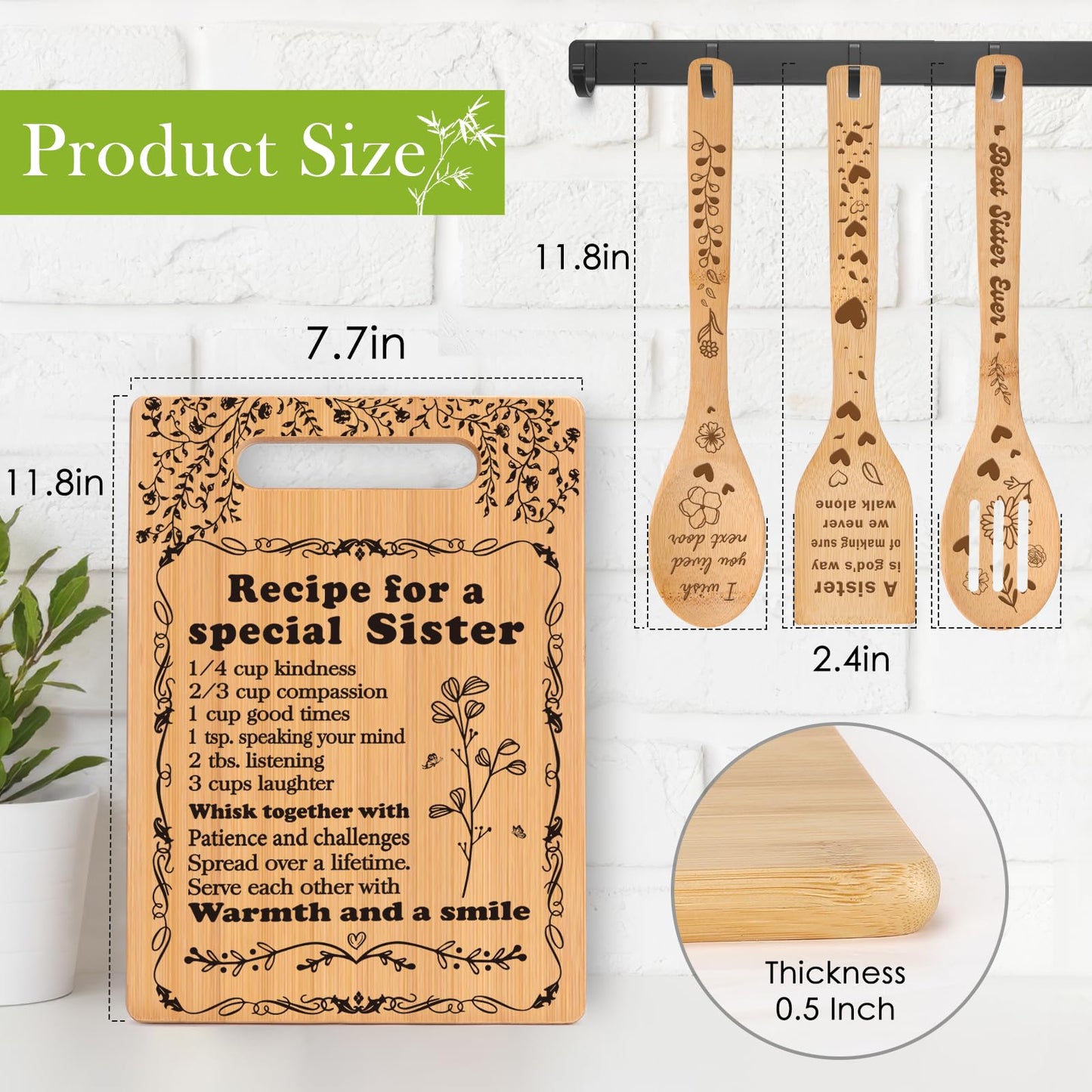 TuSuQing Sister Birthday Gifts Sister Gifts from Sister Christmas Gifts for Sister Best Friendship Gifts for Bestie BFF Best Friend Soul Sister To My Sister Kitchen Present Cutting Board Set (C-15-B)