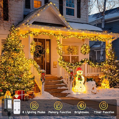JMEXSUSS 400 LED Christmas Tree Lights with Remote, 132ft Warm White String Lights for Outside, 8 Modes Outdoor Indoor Twinkle Light for Christmas Tree Garden Porch Yard Holiday Decor