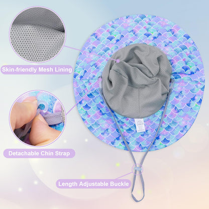 Kids Sun Hat for Girls Mesh Bucket Hat Toddler UV Protection Beach Hat Kids Foldable Fishing Hat for Girls 2-8 Years Blue