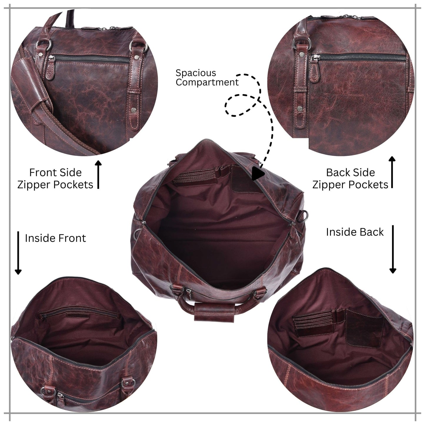 Leather Duffel Bag for Men & Women Travel, Weekend, Overnight, Gym Bag - Florida Brown