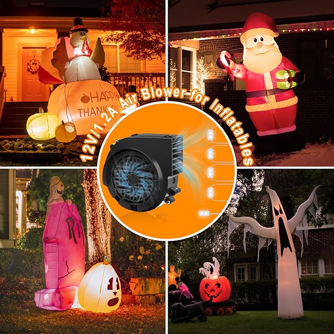 12V 1.2A Replacement Air Blower Fan for 5-12FT Halloween Christmas Inflatables with 1.5A Adapter 5 LED Light Fans Outdoor Blow Up Motor Replacement Fan Blower Parts for Inflatables Yard Decorations
