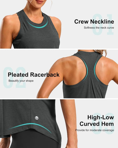 G Gradual Women's Workout Tank Tops Racerback Athletic Yoga Tops Loose Fit Sleeveless Running Gym Sports Shirts for Women(Charcoal,L)
