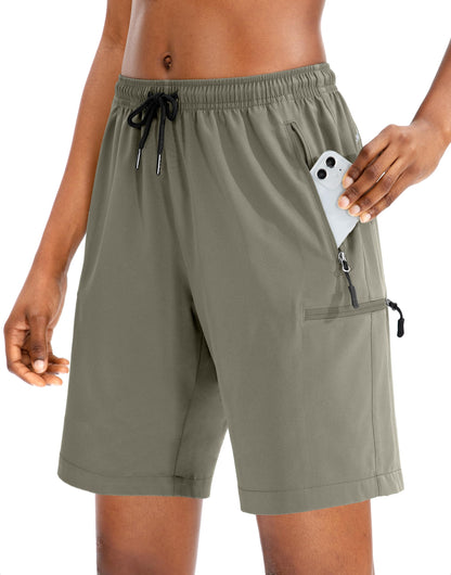 SANTINY Women's 5''/ 7''/9'' Hiking Cargo Shorts Quick Dry Lightweight Summer Shorts for Women Athletic Zipper Pockets(Grey Sage_3XL)