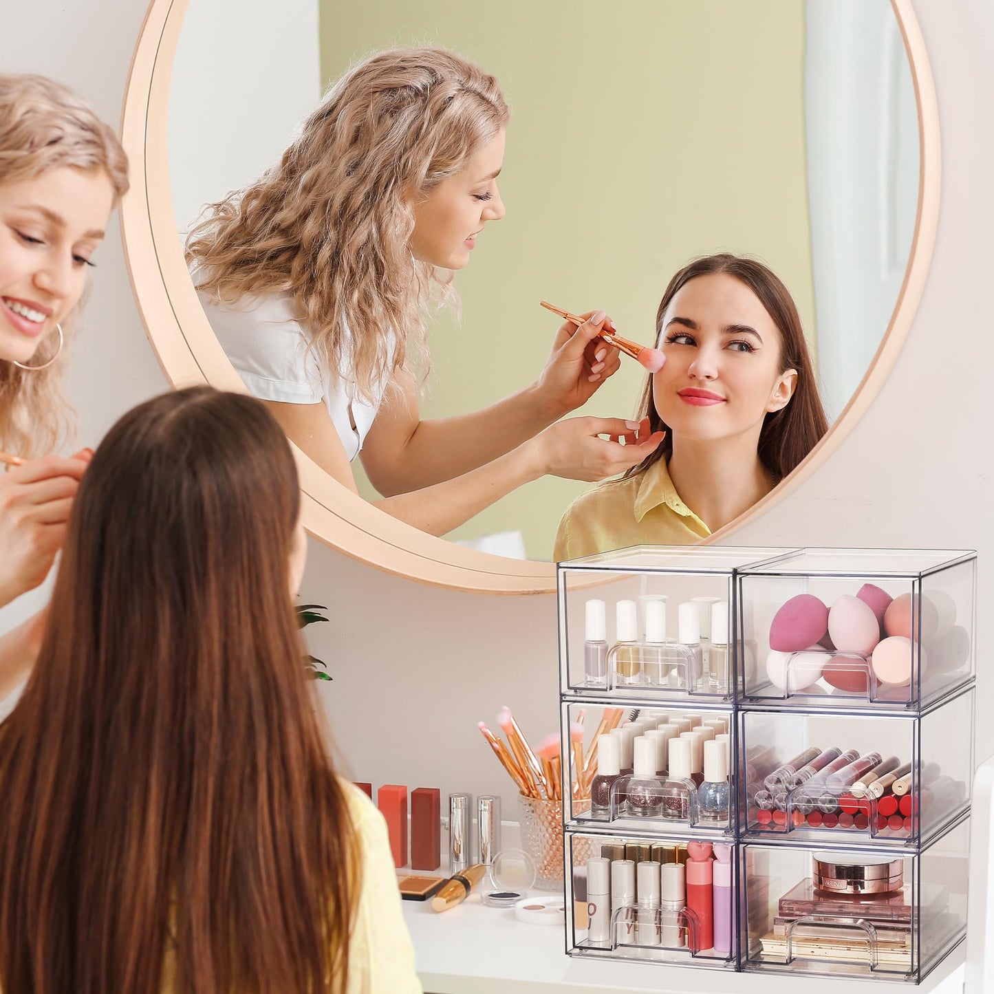 Vtopmart 4 Pack Small Clear Stackable Storage Drawers,Acrylic Bathroom Makeup Organizer,Plastic Storage Bins For Vanity, Undersink, Kitchen Cabinets, Pantry, Home Organization