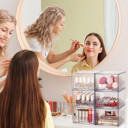 Vtopmart 4 Pack Small Clear Stackable Storage Drawers,Acrylic Bathroom Makeup Organizer,Plastic Storage Bins For Vanity, Undersink, Kitchen Cabinets, Pantry, Home Organization