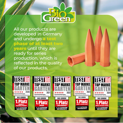 BioGreen Set of 4 Hydro Wine Watering System for Balcony and Pot Plants | Clay Watering Cones Suitable for Wine Bottles I Water Dispenser for Potted Plants | No Overwatering and Drying Out