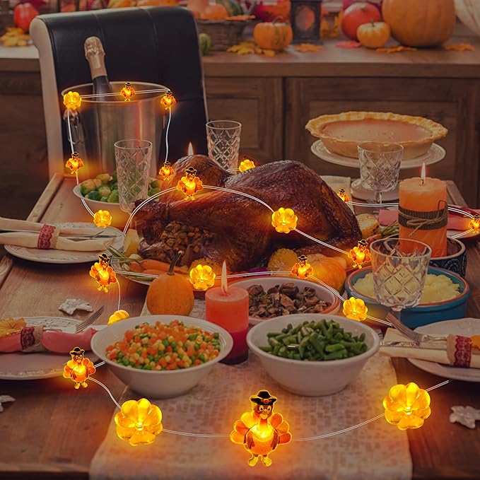 10 Ft 30 LED Thanksgiving Decorations Turkey Pumpkin String Lights, Thanksgiving Lights Decorations Battery Operated Turkey Lights Copper Wire Fairy Lights for Party Home Indoor Decor