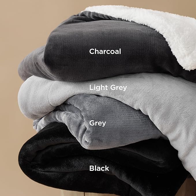 Bedsure GentleSoft Sherpa Fleece Throw Blanket Twin Size for Couch - Thick and Warm Throw for Men, Soft Fuzzy Plush Twin Blanket for Winter, Black, 60x80 Inches