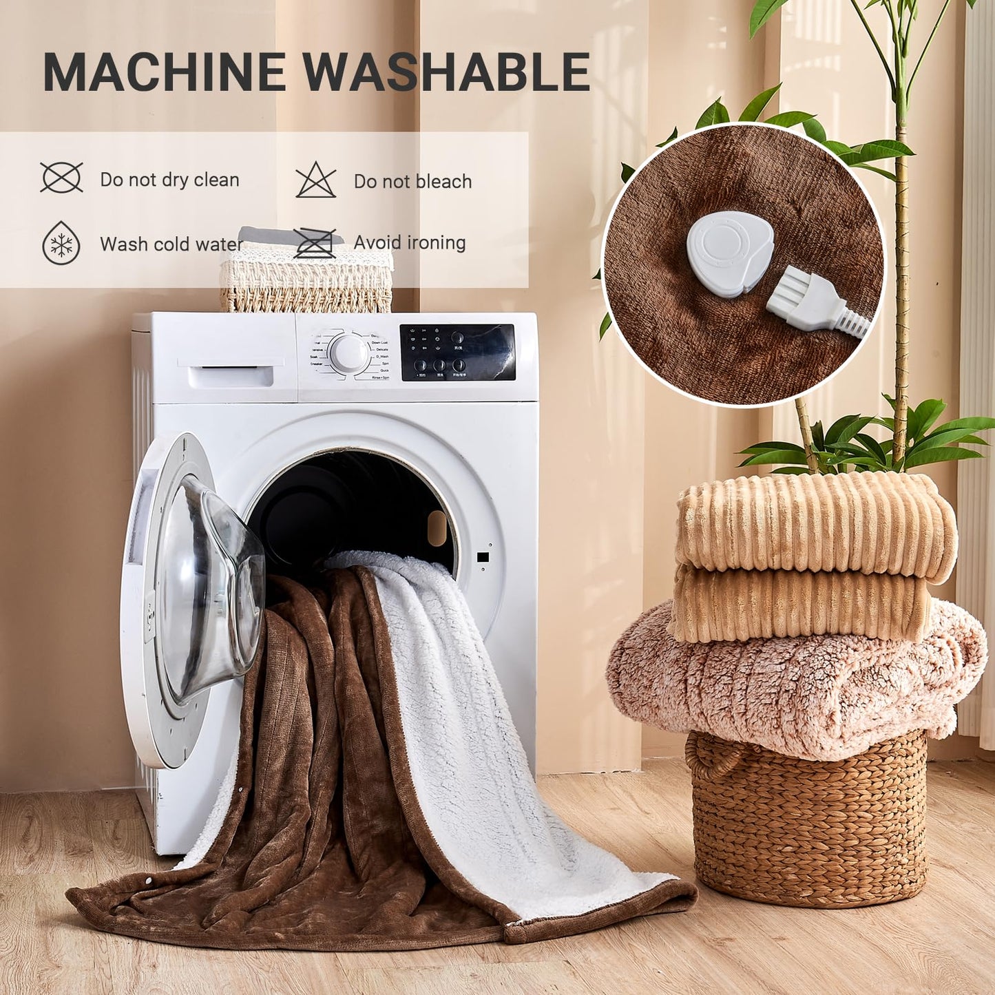 Electric Blanket Heated Throw, Soft Flannel Heating Blanket with 8 Hours Auto Off 10 Fast Heating Levels Machine Washable Sherpa Heated Blanket with Overheating Protection