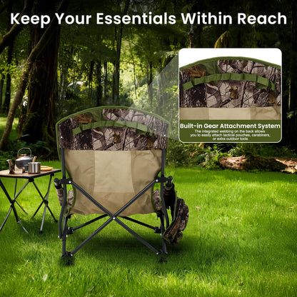 SUNNYFEEL Portable Low Profile Hunting Chair for Ground Blind, Lightweight Folding Turkey Hunting Chair with Silent Steel Frame, No-Sink Feet & Carry Strap, Camo Hunting Seat