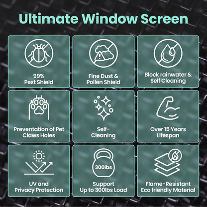 51in X 190in Window Screen Mesh, Replacement, Water-Resistant, Pet Resistant, Fine Dust & Pollen Proof, 30Mesh, Durable New Material, DIY Tools Included