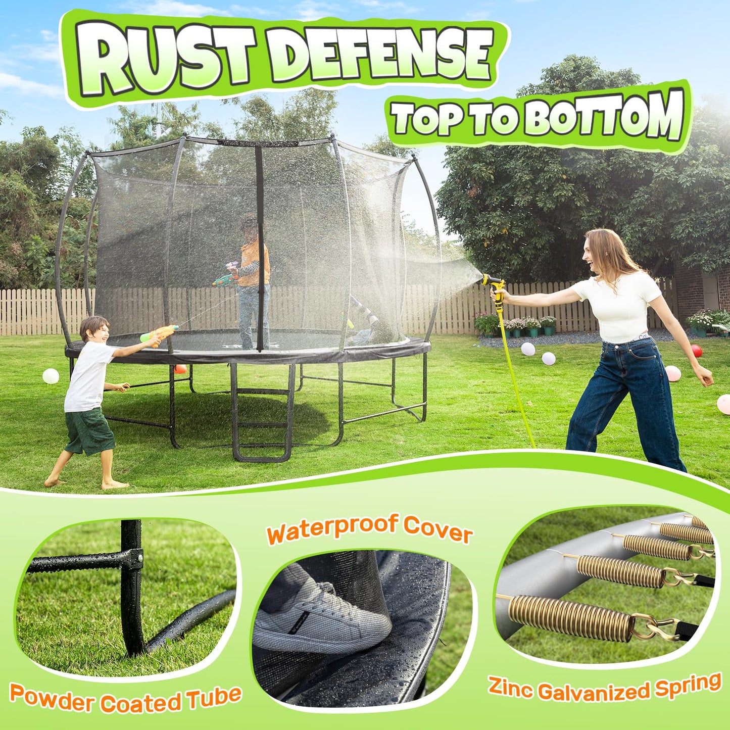 BCAN Trampoline 16FT Recreational Trampoline with Enclosure for Kids Adults, ASTM Approved, Outdoor Trampoline with Ladder for Kids bk