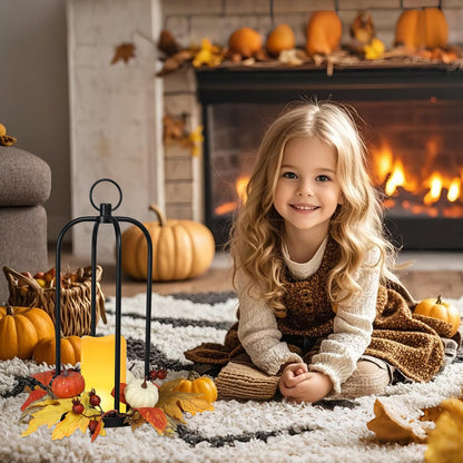 Bdor 2 Pack Fall Lantern Decor with LED Candle – 14 Inch Harvest Pumpkin Maple Leaf Hanging Lantern for Autumn Thanksgiving Table Centerpiece Indoor Outdoor Decoration, Battery Operated