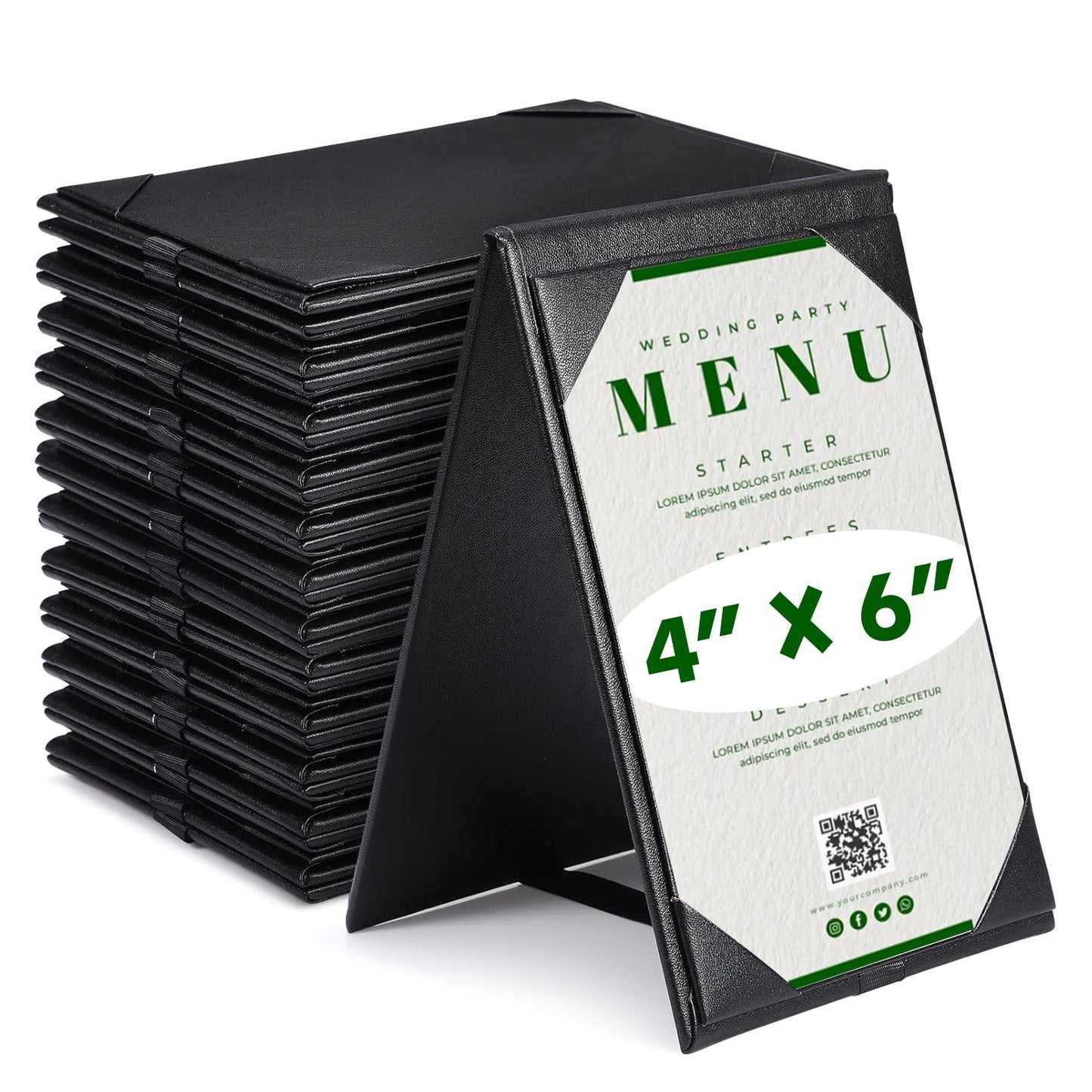 LAIAMER 9 Pack Leatherette Table Tents Black PU Leather Menu Covers Bulk Double Sided A-Frame Sign Holders 2 Side Drink Dessert Menu Folders for Restaurant Coffee Cafe Bar Wedding Supplies