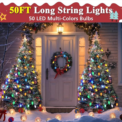 Vintage C9 Multicolor Outdoor Christmas Lights, 50FT 50LED Commercial Christmas String Lights Waterproof, C9 Xmas Lights Extendable for Holiday Party Christmas Tree Roofline Patio Backyard Decoration