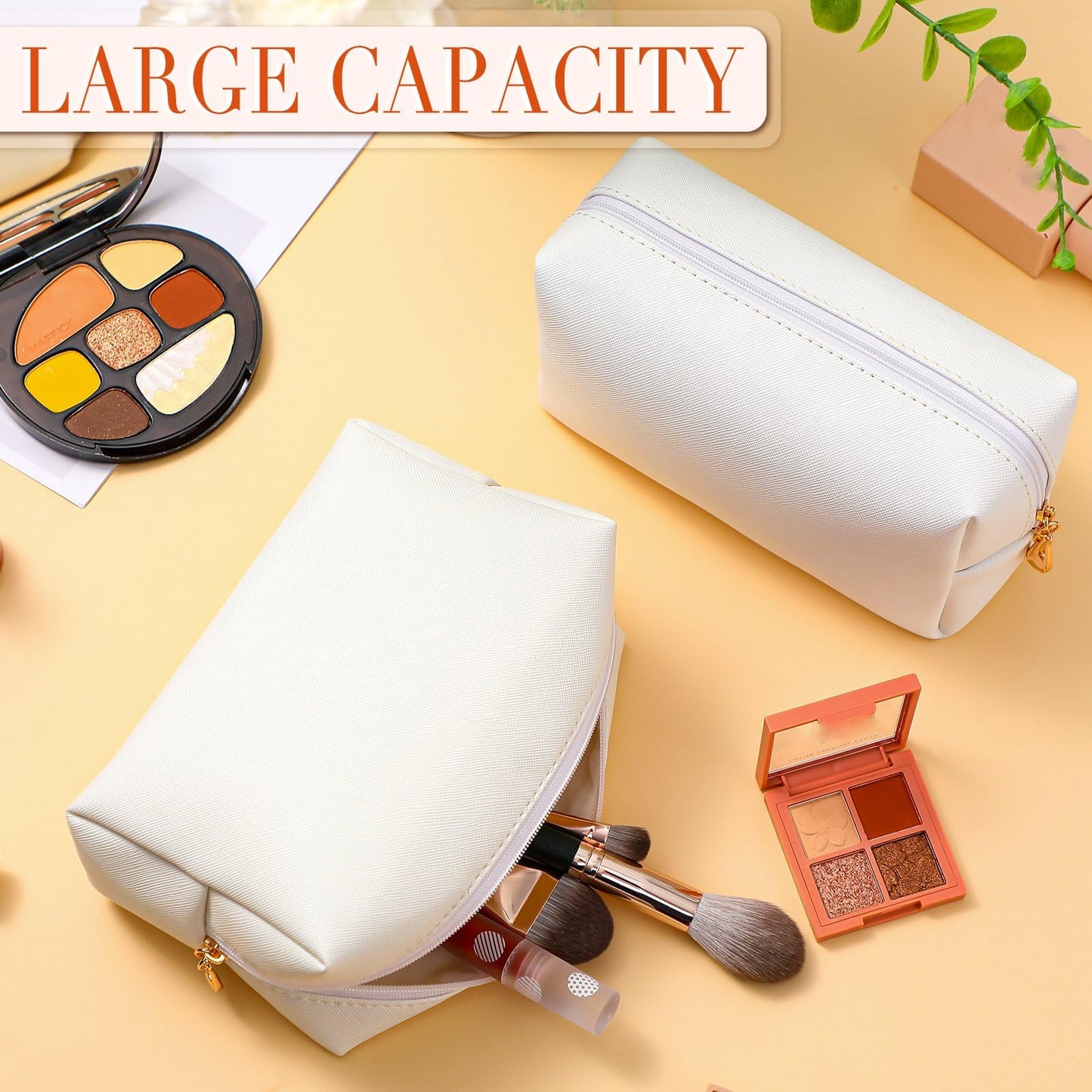 Sanwuta 9 Pcs Makeup Bags Bulk PU Double Zippers Cosmetic Bag Makeup Toiletry Small Pouch Portable Travel Organizers Case for Women Bridesmaid Proposal Gifts(White)