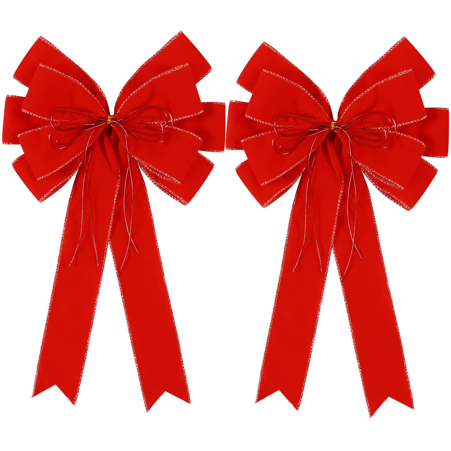 2 Pack Red Christmas Bows Outdoor Decorations,12”x20” Large Velvet Wreath Bow with Glitter String Gold Edge for Xmas Tree Topper Home Front Door Decor