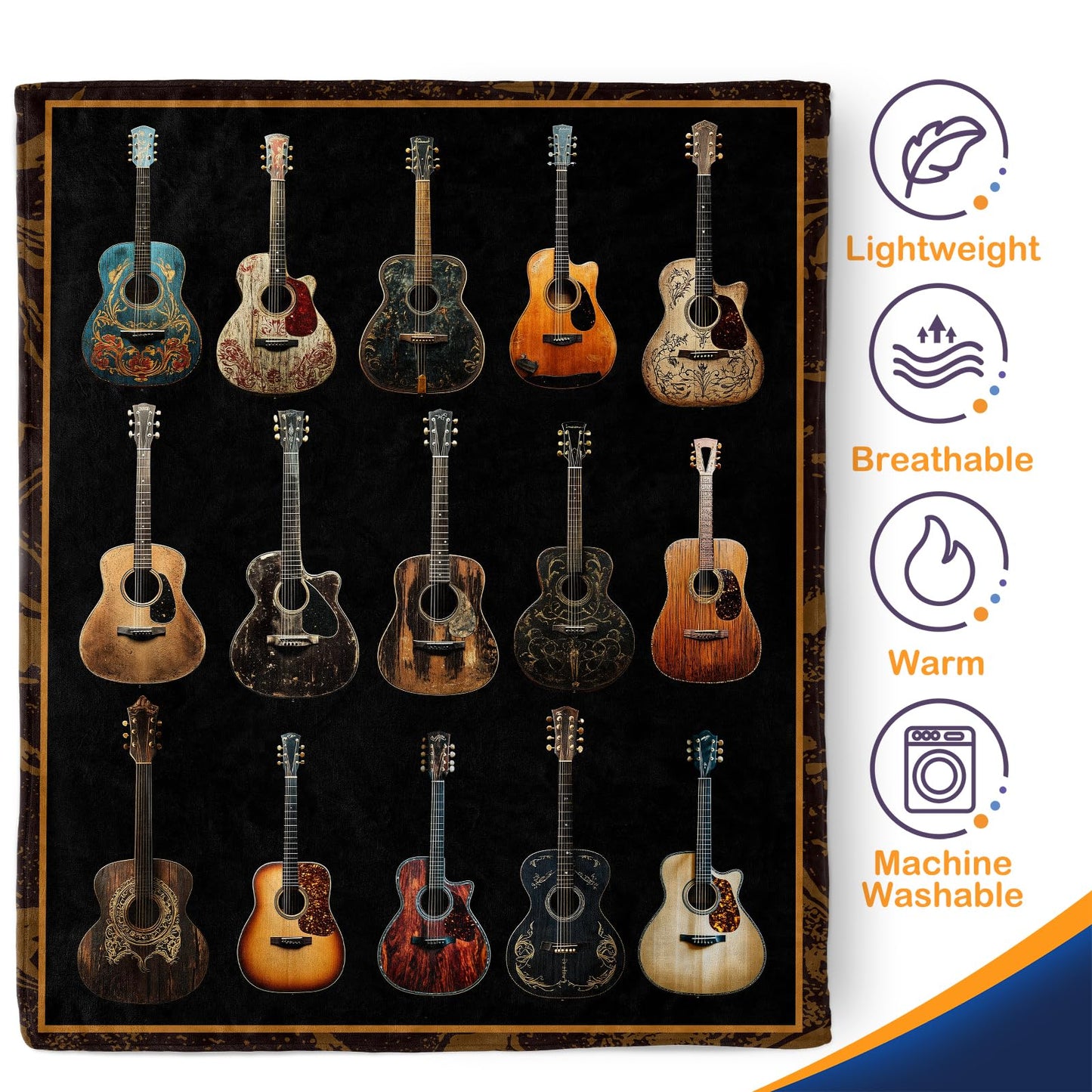 Aimego Music Guitar Blanket Gifts for Men - Guitar Players Rock Musical Theme Guitar Lover Throw for Teens Enthusiast Band Singer Fleece Cozy Plush Birthday Christmas Lightweight 50"x60"