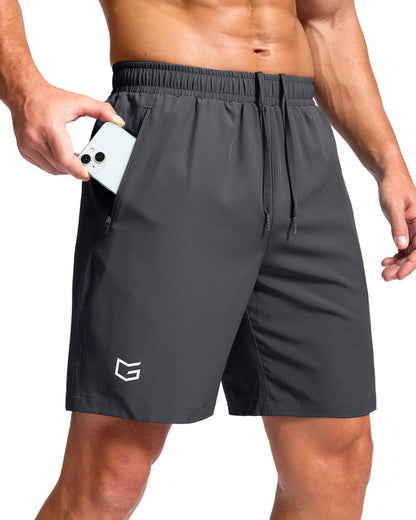 G Gradual Men's Athletic Running Shorts with Zipper Pockets Quick Dry 7"/ 5"/ 9" Workout Gym Shorts for Basketball Hiking(Dark Grey,7M)