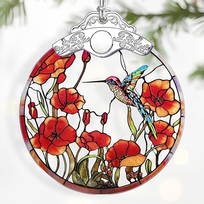 Hummingbird Ornament – Christmas Decoration & Christmas Ornament; Stained Glass Holiday Decoration (Holiday Present, Bauble Present, Gift Idea, Gift Exchange) | Heirloom Keepsakes