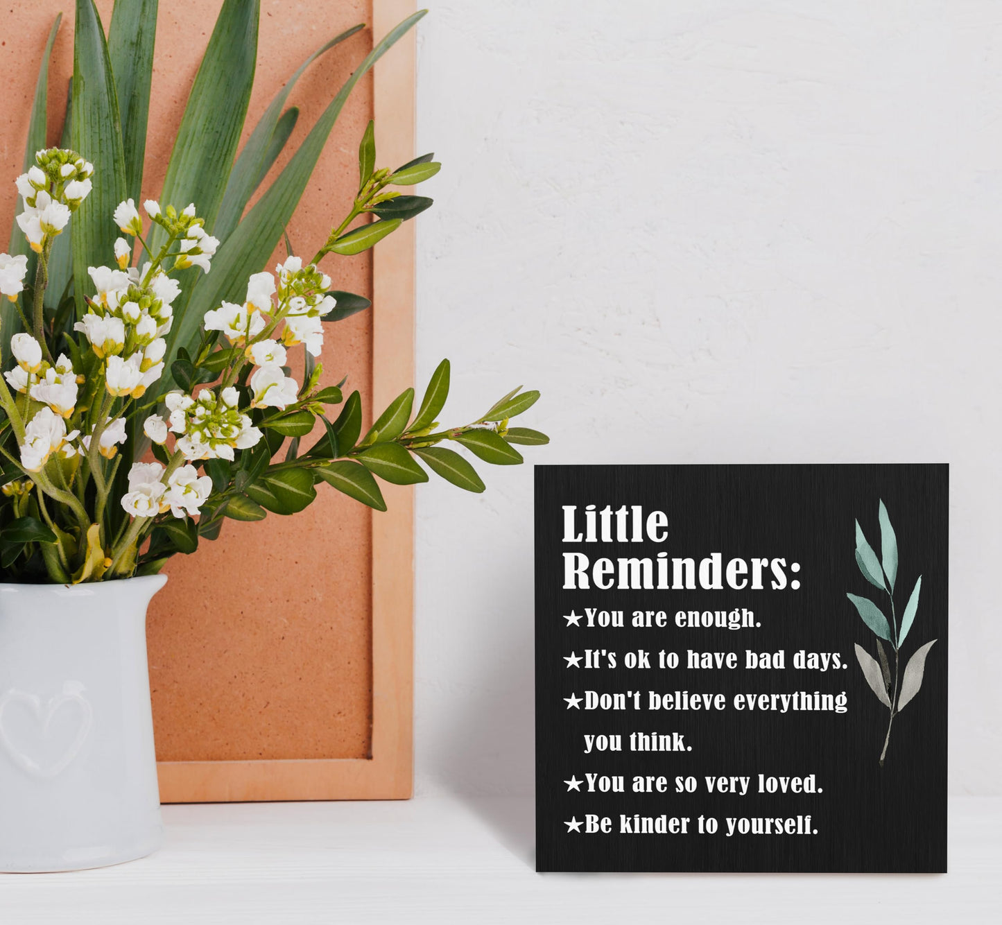 SRADMO Inspirational Little Reminders Wood Box Sign Desk Decor 6x6, Inspirational Desk Decor, College Motivational Positive Affirmation Gifts Box Sign For Office Home Table Shelf Decoration(Black)