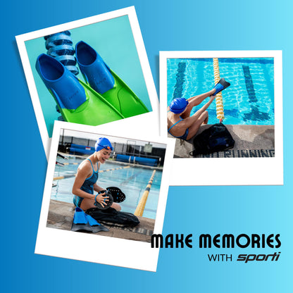 Sporti Adult-Kids Short Swim Fins, Floating Fin for Swimming & Snorkeling, Swim Flippers for Training - Lime GreenBlue - M 5-6 / W 6-7
