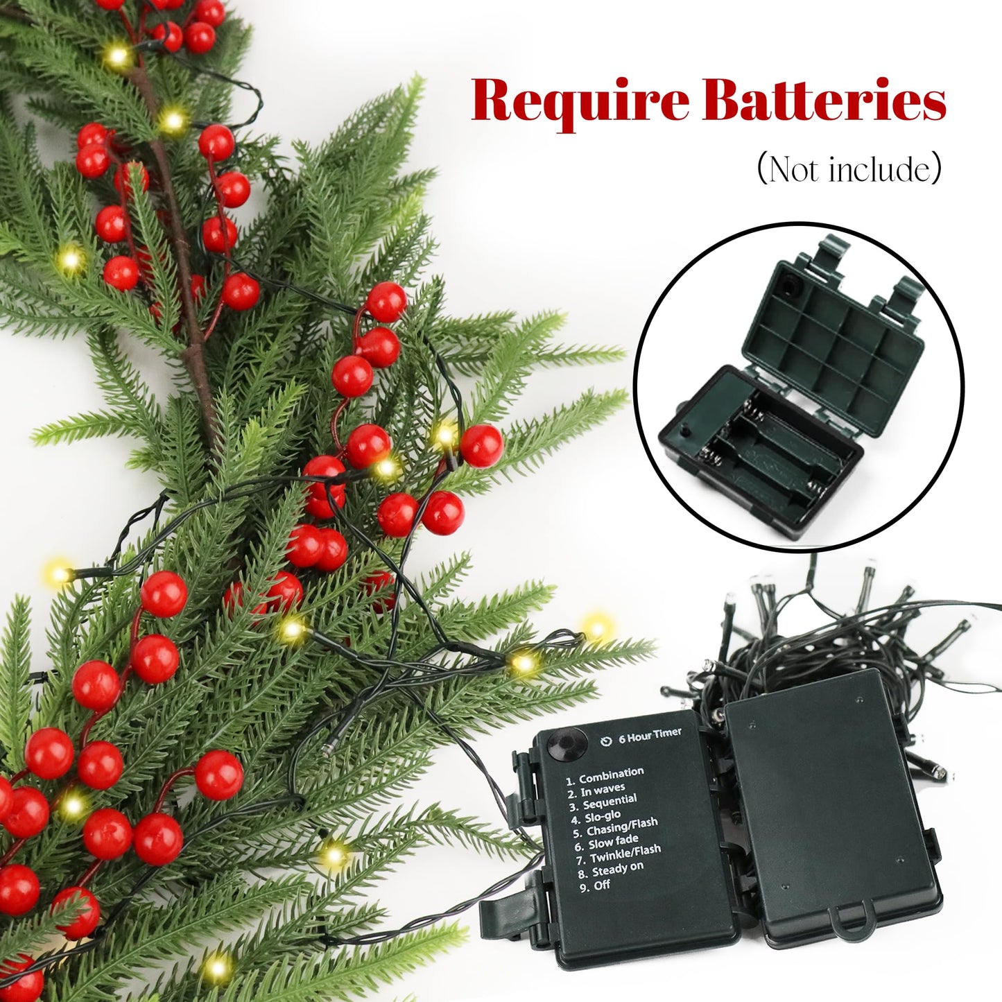 Christmas Norfolk Pine Garland,Real Touch Faux Winter Greenery Garland with Light for Stairs Table Fireplace Backdrop Wall,Christmas Holiday Seasonal Winter Decor (6ft)