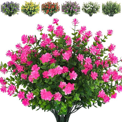 Artificial Flowers Outdoor Artificial Fake Flowers Fake Greenery Fake Plants Faux Outdoor Plastic Plants UV Resistant Shrubs Boxwood Plant Eucalyptus Hanging Basket Home Garden Decor (Pink)